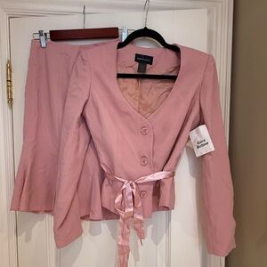 Moda International Pink Satin Blazer and Skirt Ensemble